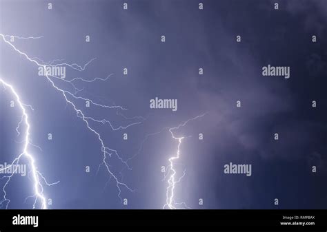 Dark Ominous Clouds Thunderstorm With Lightning Stock Photo Alamy