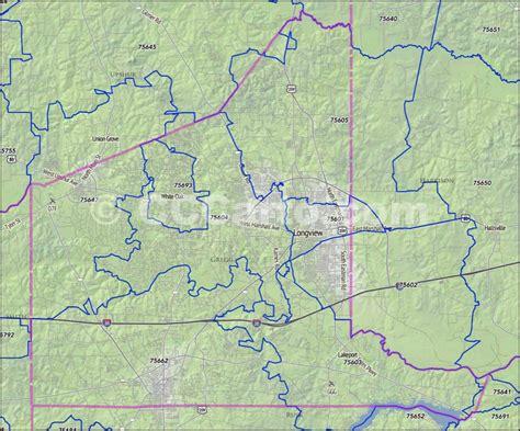 Longview Texas Zip Codes Gregg County Zip Code Boundary Map