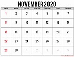 November 2020 Calendar Template free PDF - Calendarena