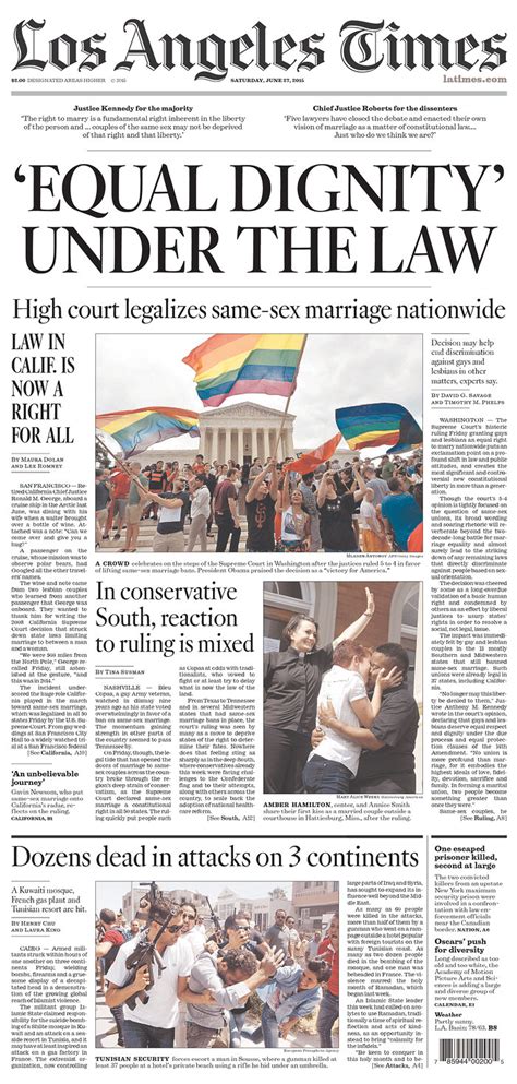 Front Page News Newspapers Nationwide Cover Freedom To Marry Ruling