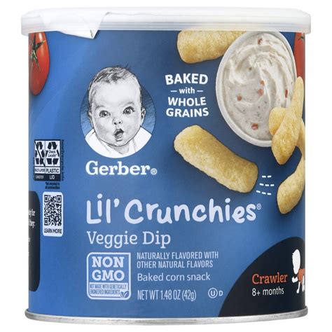 Lil Crunchies Baked Whole Grain Corn Snack Veggie Dip Gerber 15 Oz