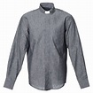 Clergy shirt with long sleeves in grey linen and cotton | online sales ...