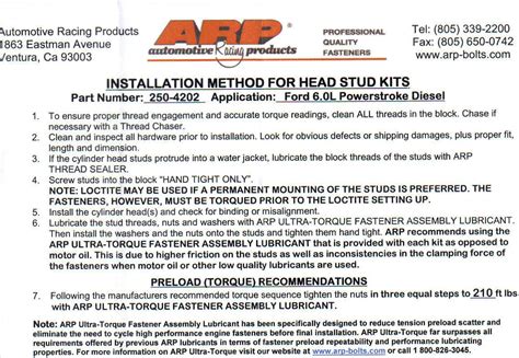 New Preload Torque Recommendations For 60 Arp Studs
