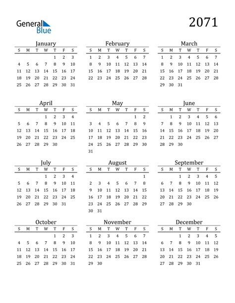 2071 Calendar Pdf Word Excel