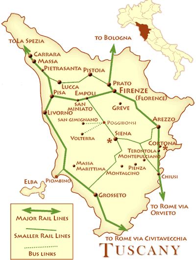 Tuscany Italy Map With Rail Lines And Distance Calculations Tip