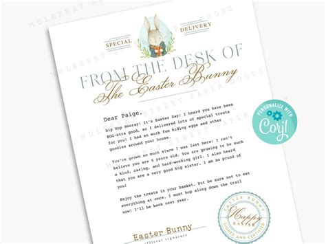 Printable Official Letter From The Desk Of The Easter Bunny Etsy