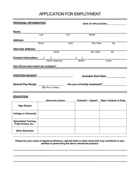 Application For Employment Sample Form In Word And Pdf Formats