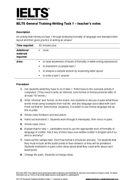 Ielts Gt Writing Task 1 International English Language Testing System