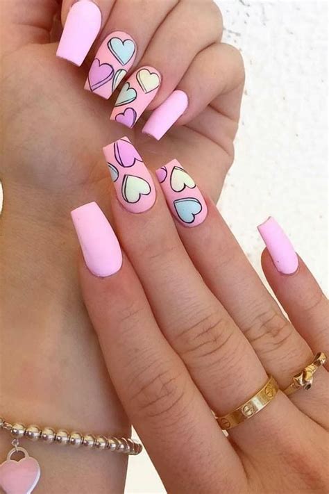 Pin By Leeann On Nails Pink Acrylic Nails Heart Nails Valentine