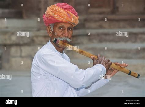 Old Man Playing Flute Jaisalmer Rajasthan India Stock Photo Alamy