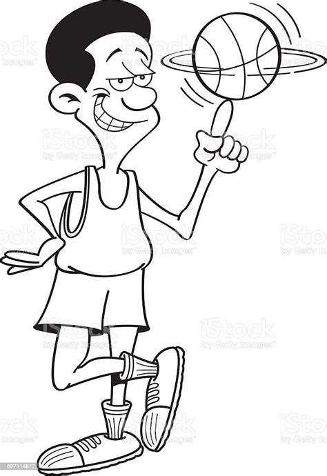 Cartoon Basketball Player Spinning A Basketball Stock Illustration