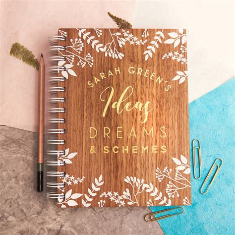 Personalised Ideas And Dreams Gold Walnut Notebook By Oakdene Designs