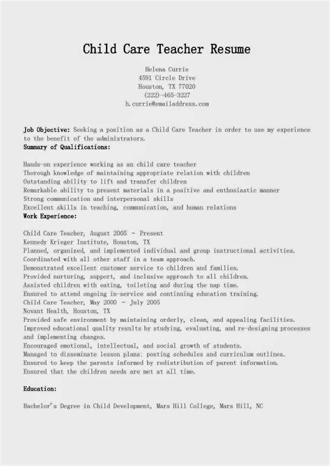 My perfect resume offers a collection of fantastic teacher resume samples and writing tips below to help you create your best spruce up your resume with examples of a dedicated work ethic, initiative, listening skills, time management techniques, and lots of. Resume Samples: Child Care Teacher Resume Sample