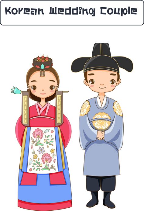 Cute Korean Couple In Traditional Dress Cartoon Character 647319 Vector