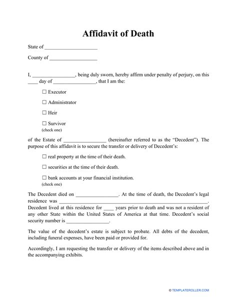 Affidavit Of Death Form Fill Out Sign Online And Download Pdf