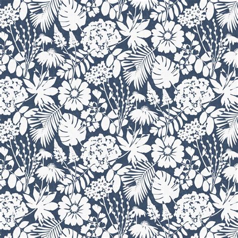 Navy Blue And White Floral Wallpaper Werohmedia