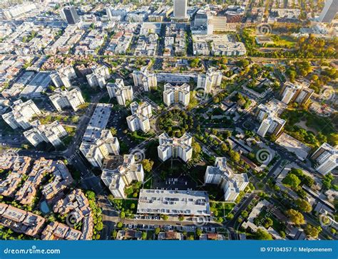 Aerial View Of Buildings On Near Wilshire Blvd In Westwood La Stock