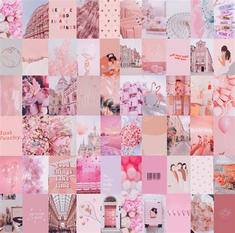 Photo Wall Collage Kit Blush Light Pink Aesthetic Set Of 65 Etsy