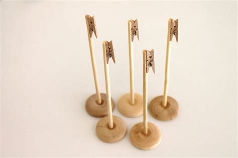 Set Of 5 Natural Wood Clothespin Table Number Holders Wood