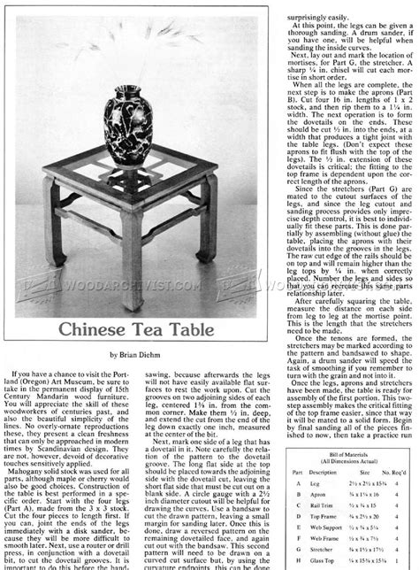 Chinese Tea Table Plans Woodarchivist