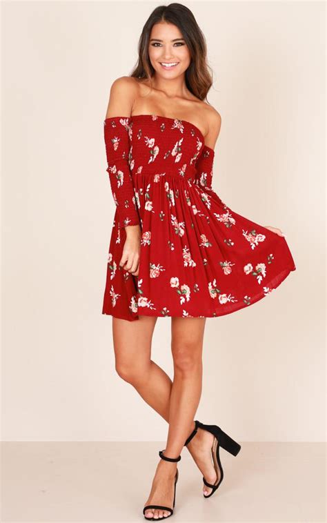 Showpo Lucky Charm Dress In Wine Floral In Red Lyst