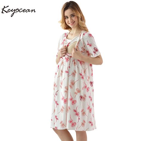 keyocean women s maternity dress 100 cotton soft breastfeeding nightgown short sleeve