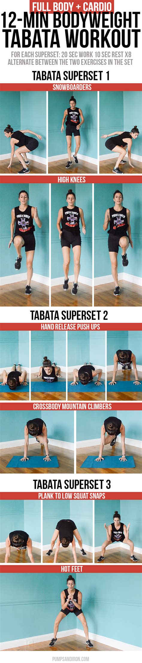 12 Minute Bodyweight Tabata Workout Series Full Body Cardio Pumps
