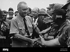 President Johnson in South Vietnam. LBJ visits US soldiers at Cam Ranh ...