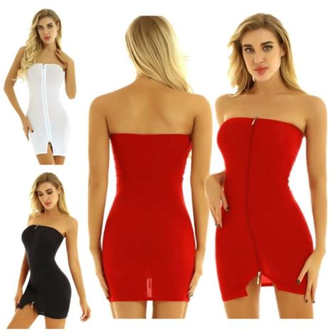 Sexy Womens Strapless Zipper Bodycon Dress Party Evening Cocktail Mini