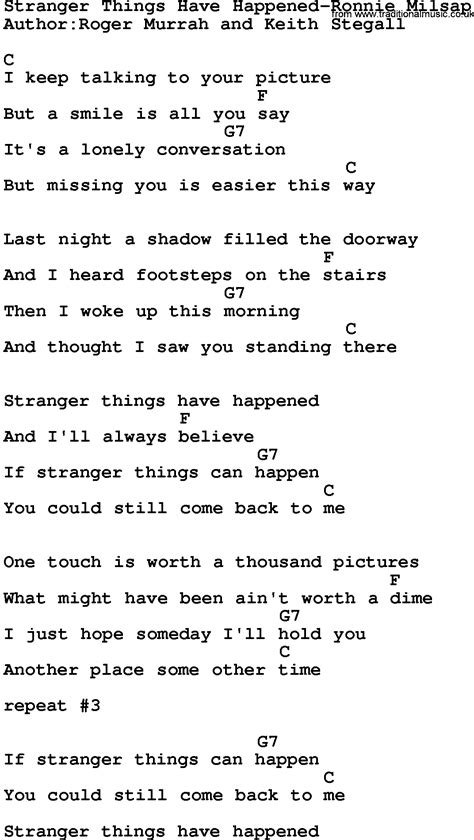 Country Musicstranger Things Have Happened Ronnie Milsap Lyrics And Chords