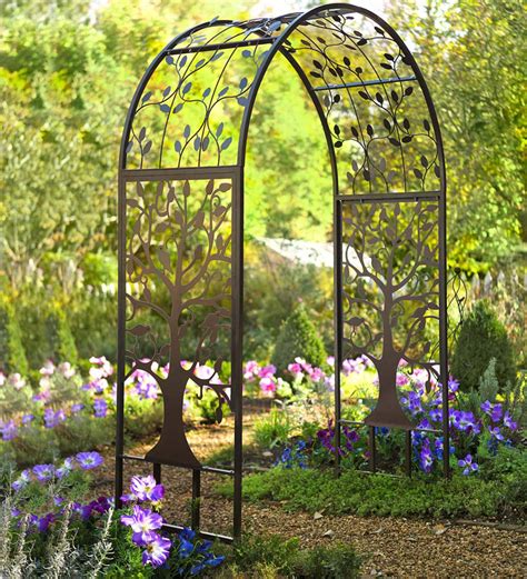 Metal Arched Garden Arbor With Tree Of Life Design Arbors And Trellises