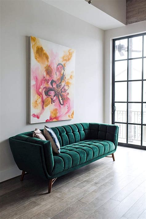 Green Tufted Sofa Emerald Velvet With Wood Legs Interior Design Ideas