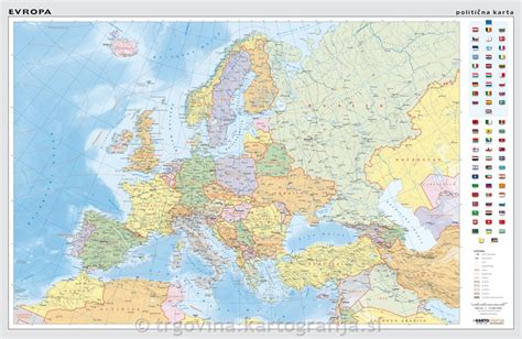 Evropa Politična Stenska šolska Karta 15m 158x108 Cm Kartografijasi