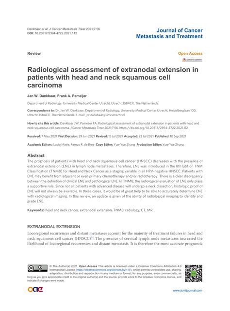 Pdf Radiological Assessment Of Extranodal Extension In Patients With