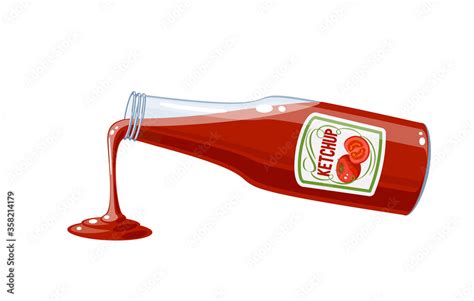 Tomato Ketchup Bottle Pouring Sauce Vector Illustration Cartoon Icon Isolated On White Stock