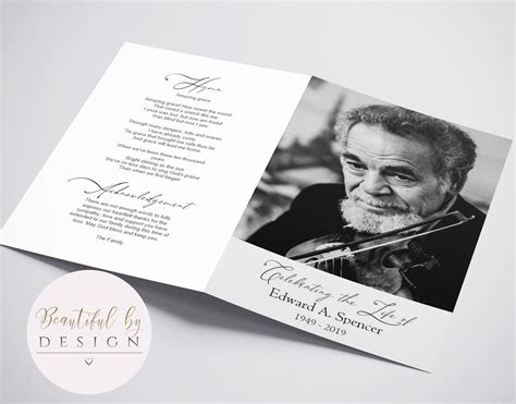 4 Page Photo Funeral Program Template For Men Celebration Of Etsy