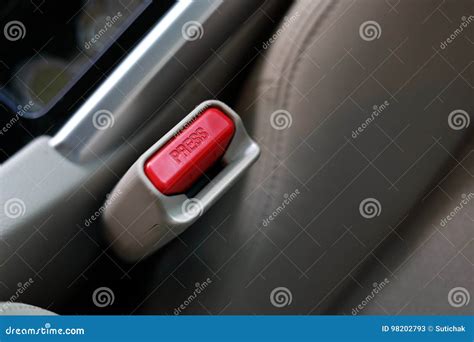 Safety Belt Press Button On Vehicle Car Seat Stock Image Image Of