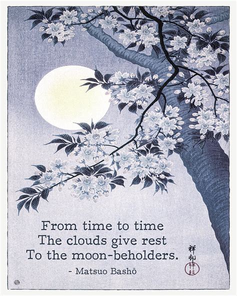 Matsuo Basho Haiku Poem Blossoming Cherry On A Moonlit Night Ohara