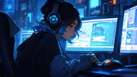 Anime Girl Headphones Desktop 4k 7031l Wallpaper Pc Desktop