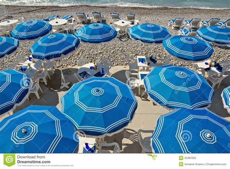 City Of Nice Beach With Umbrellas Stock Image Image Of Holiday