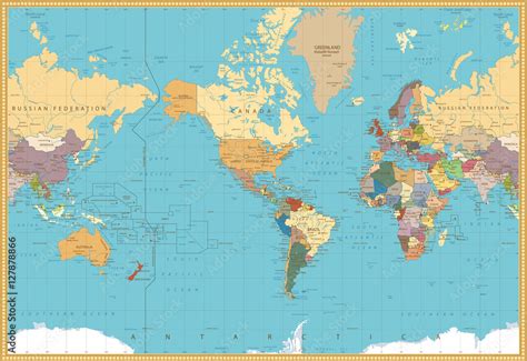 Retro Color America Centered Political World Map Stock Vector Adobe Stock