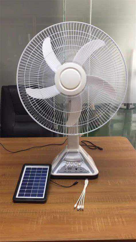 Teyoza 12 Volt Acdc Fan 14inch Solar Rechargeable Emergency Table Fan With Led Light And Usb