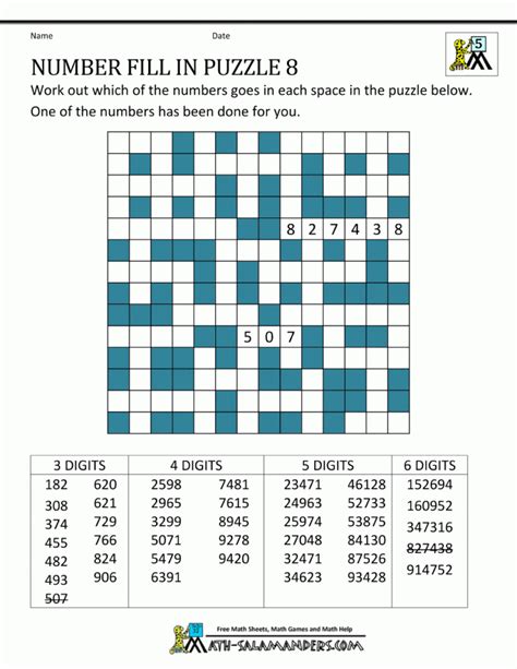 Fill In Number Puzzles Printable Template Blowout