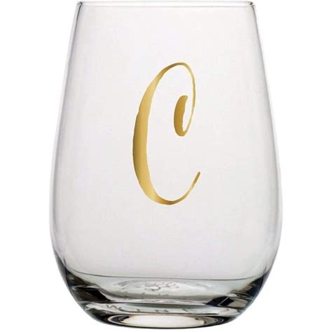 Monogrammed Stemless Wine Glass With Metallic Gold Toned Letter C 20