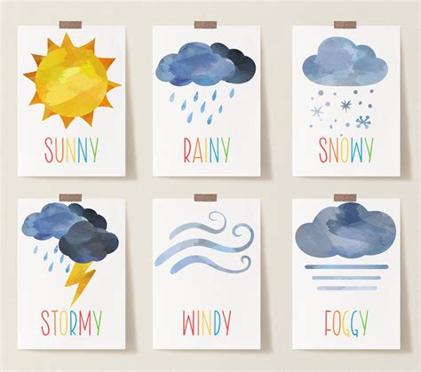 16 Weather Cards Weather Flashcards Instant Download Toddler Weather