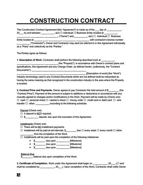 Free Construction Contract Template Pdf And Word