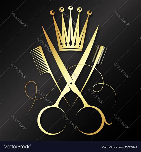 Gold Scissors And Crown Beauty Salon Symbol Vector Image