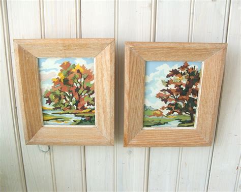 Pair Framed Paint By Number Trees In Autumn Pbn Landscapes Etsy