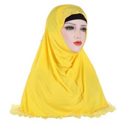 Muslim Hijab Islamic Scarf Woman Cap With Beautiful Lace Polyester Soft
