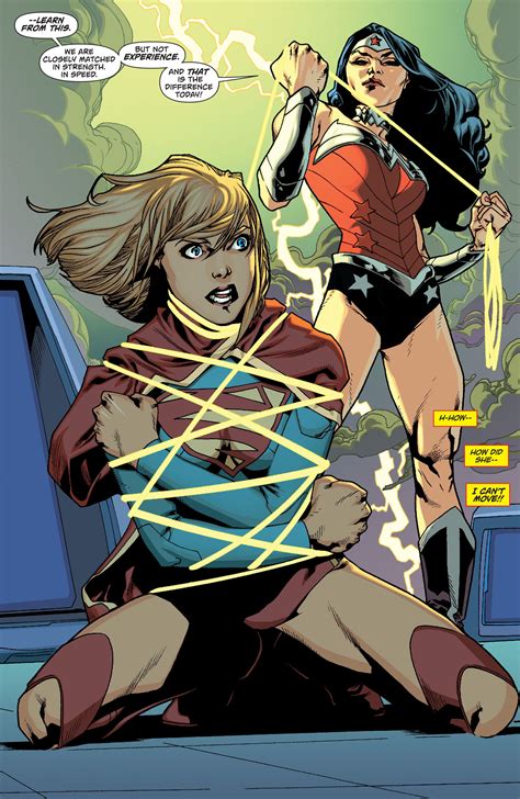 Supergirl Defeated And Bound By Wonder Woman Wonder Woman Comic Superman Wonder Woman Comics